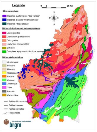Carte géologique simplifiée de l'Ardèche (BRGM)